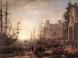 Port Canvas Paintings - Port Scene with the Villa Medici
